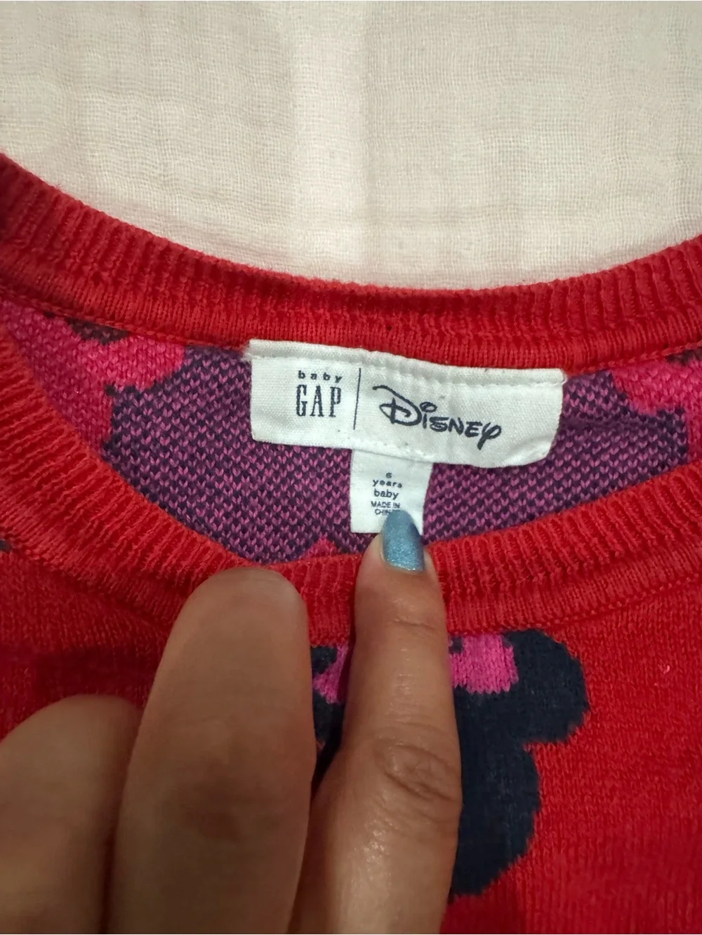 GAP Disney Red Sweater with Pink Accents